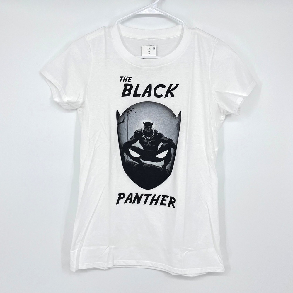 Marvel Black Panther T-Shirt Youth Medium White Crew Neck Mighty Fine NEW